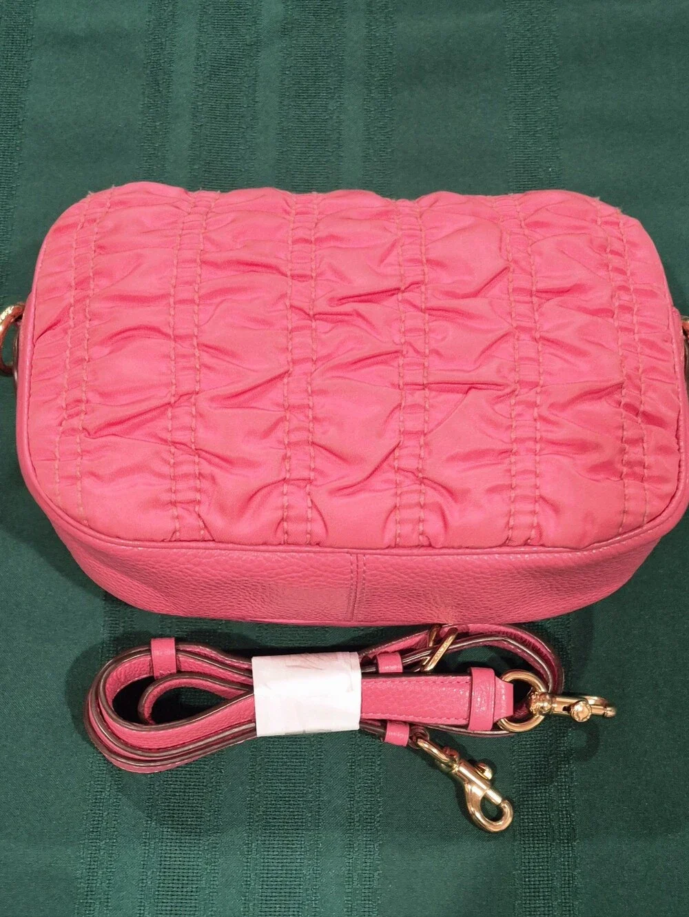 Coach Pink Leather/Nylon Ruched Quilted Texture Crossbody Bag(9